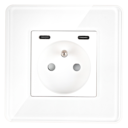 Sklenená Lesklá Zásuvka + Dvojitá Nabíjačka USB C+C 20W Biela MIUUN
