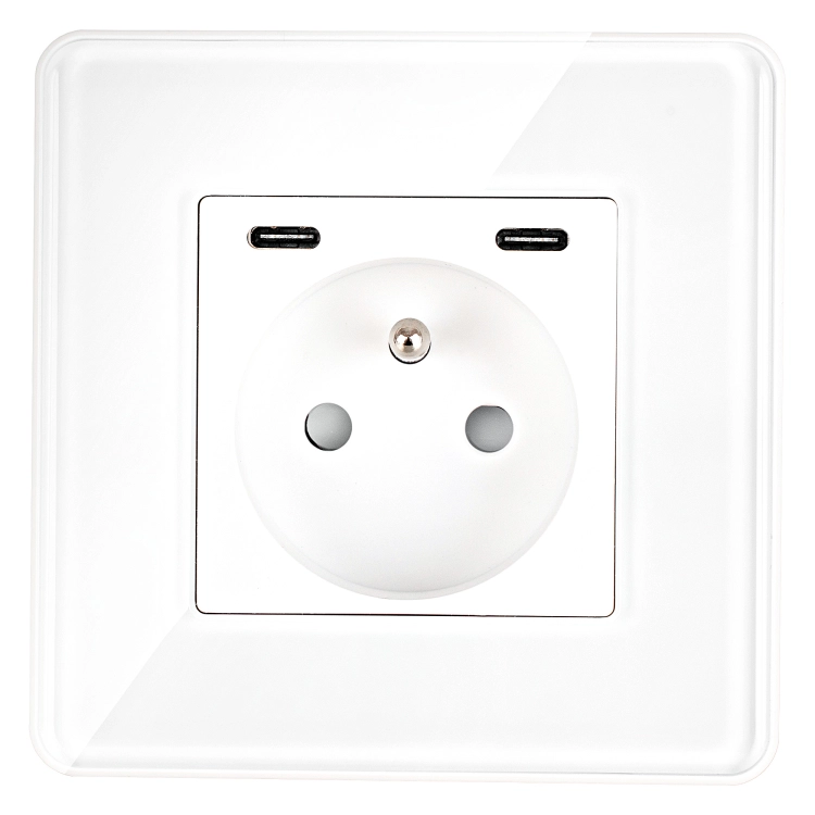 Sklenená Lesklá Zásuvka + Dvojitá Nabíjačka USB C+C 20W Biela MIUUN