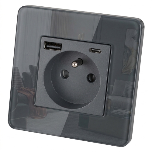 Sklenená Lesklá Zásuvka S Kolíkom + Dvojitá Nabíjačka USB A+C 20W MIUUN