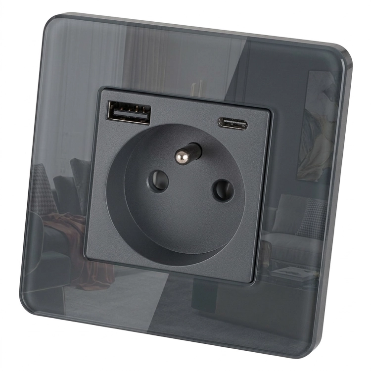 Sklenená Lesklá Zásuvka S Kolíkom + Dvojitá Nabíjačka USB A+C 20W MIUUN