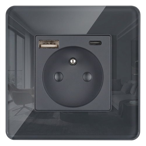 Sklenená Lesklá Zásuvka S Kolíkom + Dvojitá Nabíjačka USB A+C 20W MIUUN