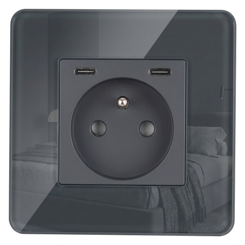 Sklenená Zásuvka Lesklá + Dvojitá Nabíjačka USB C+C 20W Sivá MIUUN