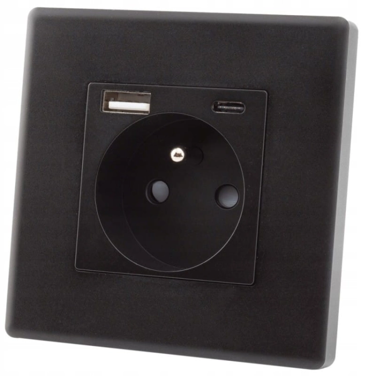 Zásuvka Čierna S Kolíkom + Zásuvka USB A+C 20W Súprava S Rámikom PCV