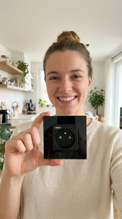 Čierna Zásuvka S Kolíkom + Dvojitá Nabíjačka USB A+C 20W So Skleneným Rámikom MIUUN