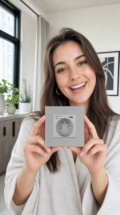 Sklenená Sivá Zásuvka S Kolíkom + Dvojitá USB Nabíjačka 20W Typ A+C MIUUN