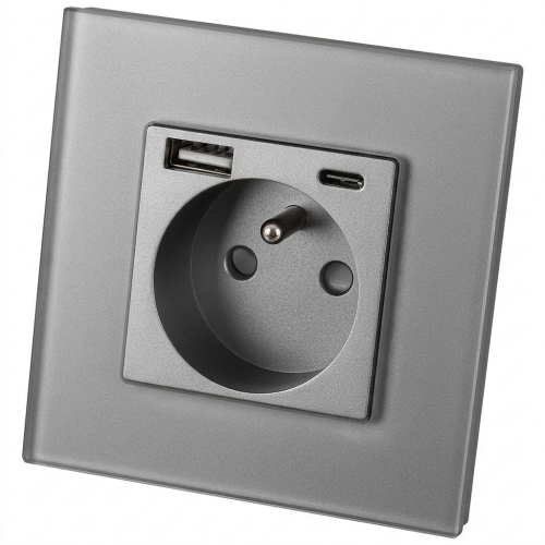 Sklenená MATNÁ zásuvka s kolíkom + dvojitá nabíjačka USB A+C 20W MIUUN