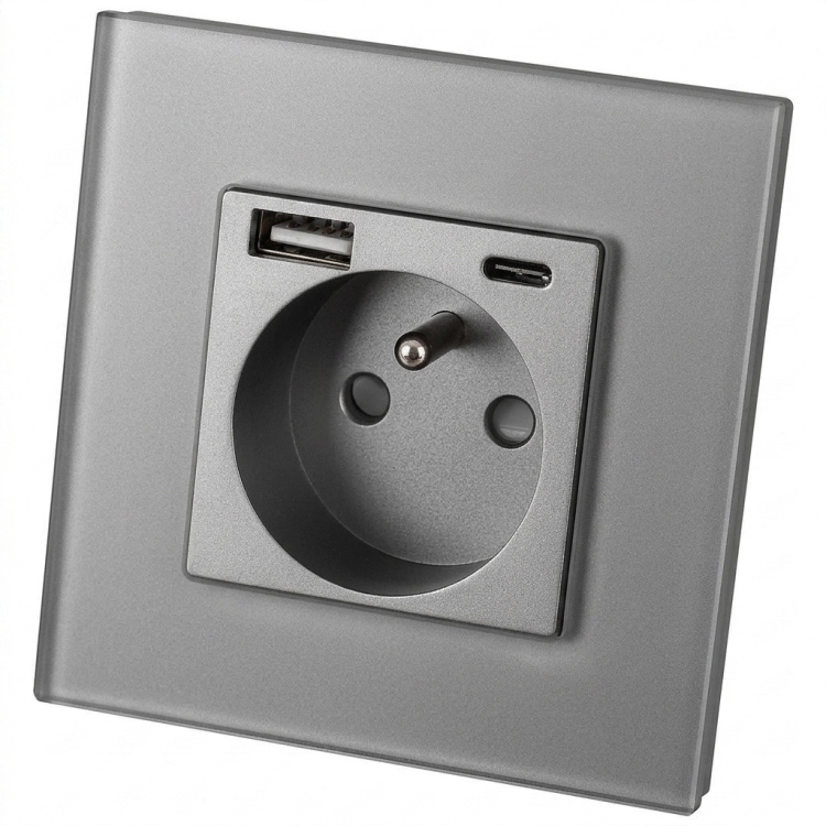 Sklenená MATNÁ zásuvka s kolíkom + dvojitá nabíjačka USB A+C 20W MIUUN