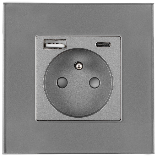 Sklenená MATNÁ zásuvka s kolíkom + dvojitá nabíjačka USB A+C 20W MIUUN