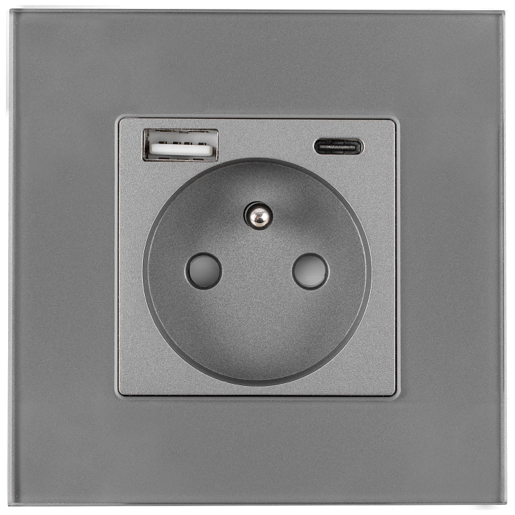Sklenená MATNÁ zásuvka s kolíkom + dvojitá nabíjačka USB A+C 20W MIUUN