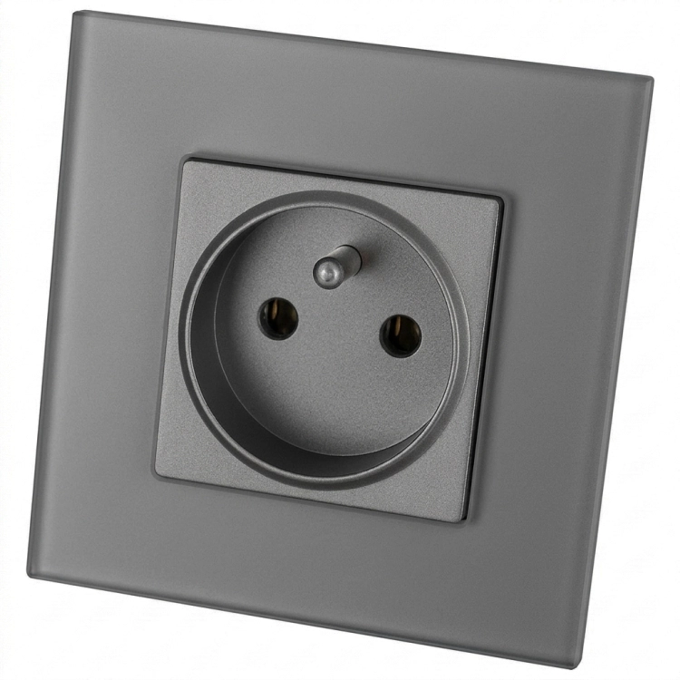 Elektrická zásuvka sklenená MATNÁ s uzemňovacím kolíkom sivá MIUUN
