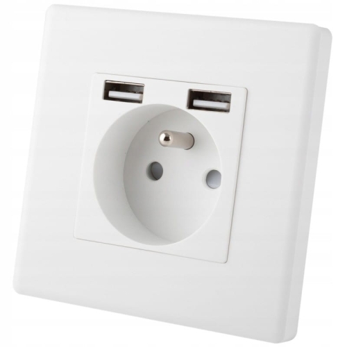 Zásuvka Biela S Kolíkom + Dvojitá Nabíjačka USB 2.4A Typ A+A Set S Plastovým Rámikom
