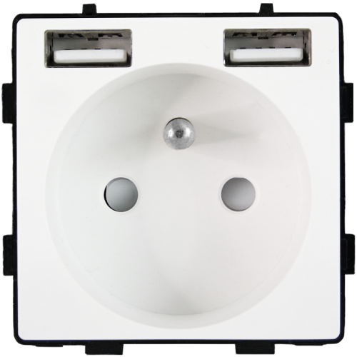 Modul Zásuvka S Kolíkom Biela + Dvojitá Nabíjačka USB A+A 2.4A Do Rámikov MIUUN