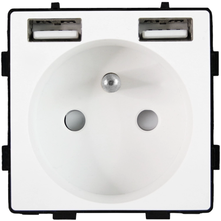 Modul Zásuvka S Kolíkom Biela + Dvojitá Nabíjačka USB A+A 2.4A Do Rámikov MIUUN