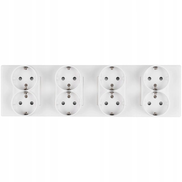 Štvornásobná Schuko Biela Zásuvka PVC Štvornásobný Rámik A 4 X Zásuvka