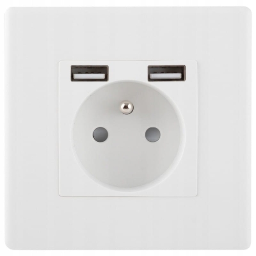 Zásuvka Biela S Kolíkom + Dvojitá Nabíjačka USB 2.4A Typ A+A Set S Plastovým Rámikom