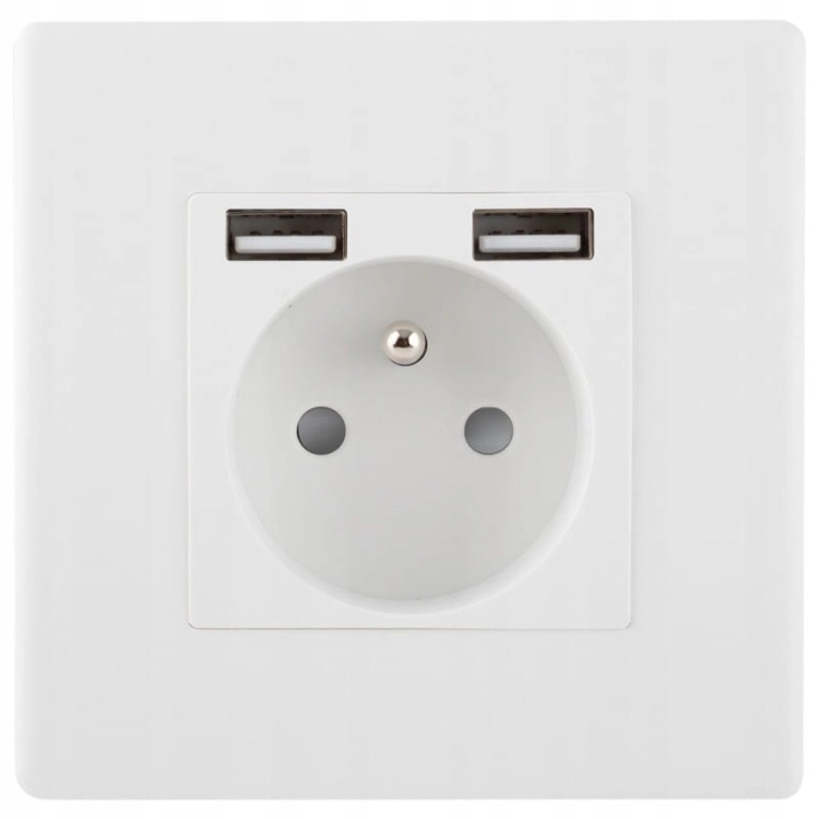 Zásuvka Biela S Kolíkom + Dvojitá Nabíjačka USB 2.4A Typ A+A Set S Plastovým Rámikom