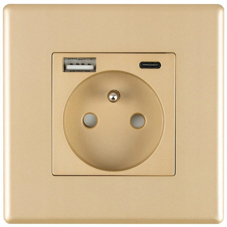 Zlatá Zásuvka S Kolíkom + Zásuvka USB A+C 20W Súprava S Rámikom PCV
