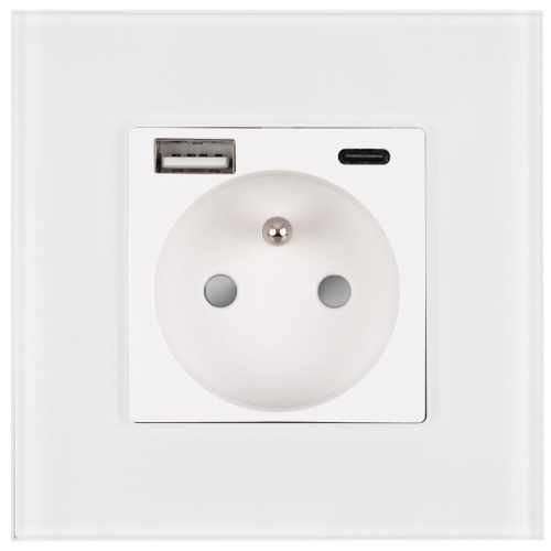Sklenená Biela Zásuvka S Kolíkom + Dvojitá USB Nabíjačka 20W Typ A+C MIUUN