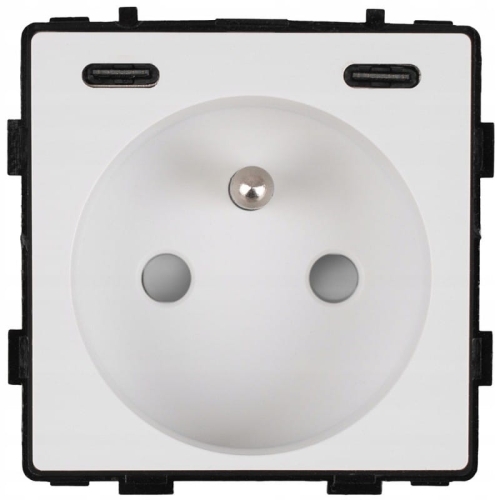 Modul Zásuvka S Kolíkom Biela + Nabíjačka USB C+C 20W Do Rámikov