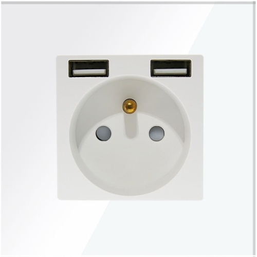 Zásuvka S Kolíkom Biela Sklenená + Dvojitá Nabíjačka USB A+A 2.4A MIUUN