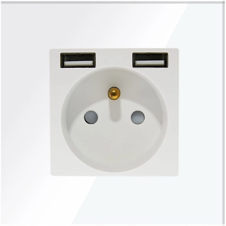 Zásuvka S Kolíkom Biela Sklenená + Dvojitá Nabíjačka USB A+A 2.4A MIUUN